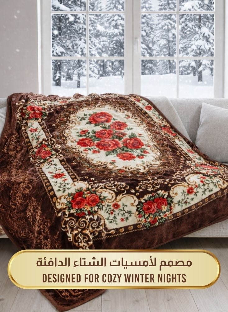 Premium 6kg Super Soft Brown Floral Mink Blanket – Heavy Plush Winter Blanket for Cold Weather - Image 4